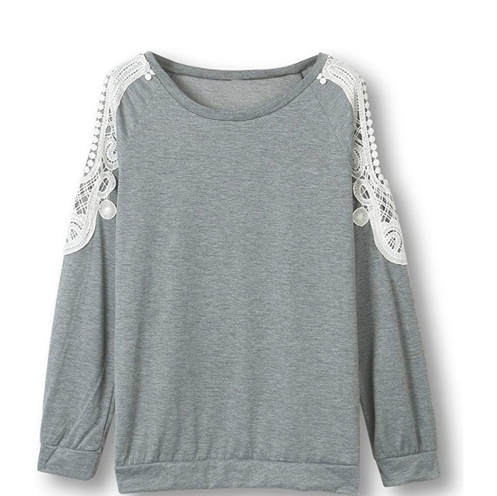 HELEN Cold Shoulder Gray Long Sleeve Sweater Top - Picture 3 of 6